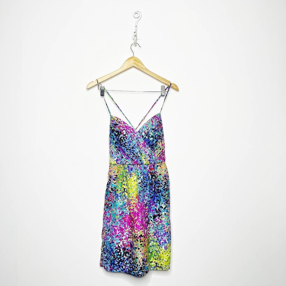 Shoshanna Mia mini Dress confetti silk criss cross pockets womens us 2